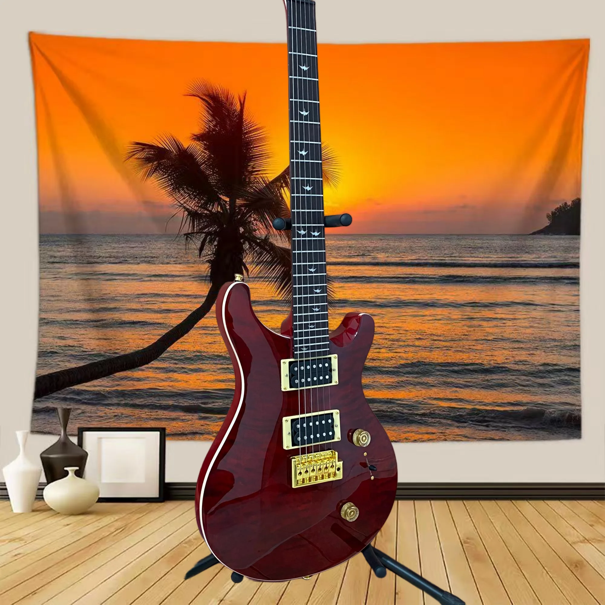 

New Red PRS Tiger Pattern Dual Pickups Red Glossy Dual Pickups Easy To Operate Unisex Free Delivery Electric Guitar