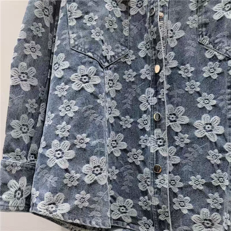 Camisa vaquera chaqueta mujer primavera y otoño 2025 nueva moda jacquard Casual ropa informal suelta blusa Tops femeninos