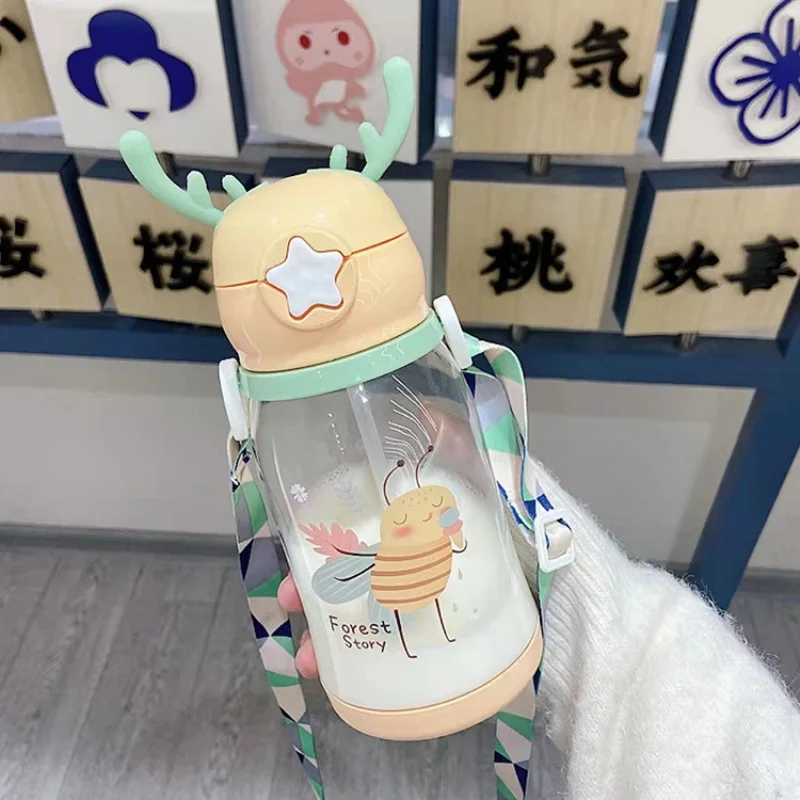 Water Bottle Children's Net Red Plastic Antler Straw Water Bottle High Appearance Level Large Capacity Water Bottle Kettle Summe image 3