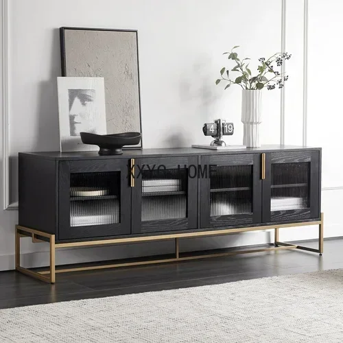 Modern Minimalist Solid Wood Audiovisual Cabinet Walnut Furniture Small Apartment Changhong Glass TV Cabinet