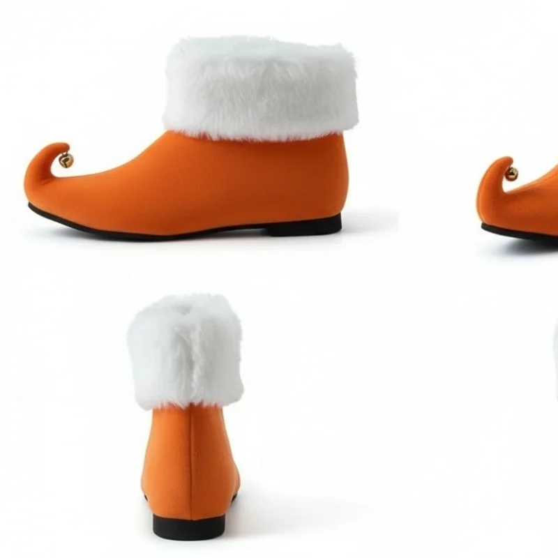 Neue Elfen-Santa-Claus-Schuhe für Erwachsene, rote Stiefeletten mit Glöckchen, Weihnachts-Cosplay-Party-Bühnen-Requisiten, Unisex-Schuhe mit rohem Rand – Detail 8