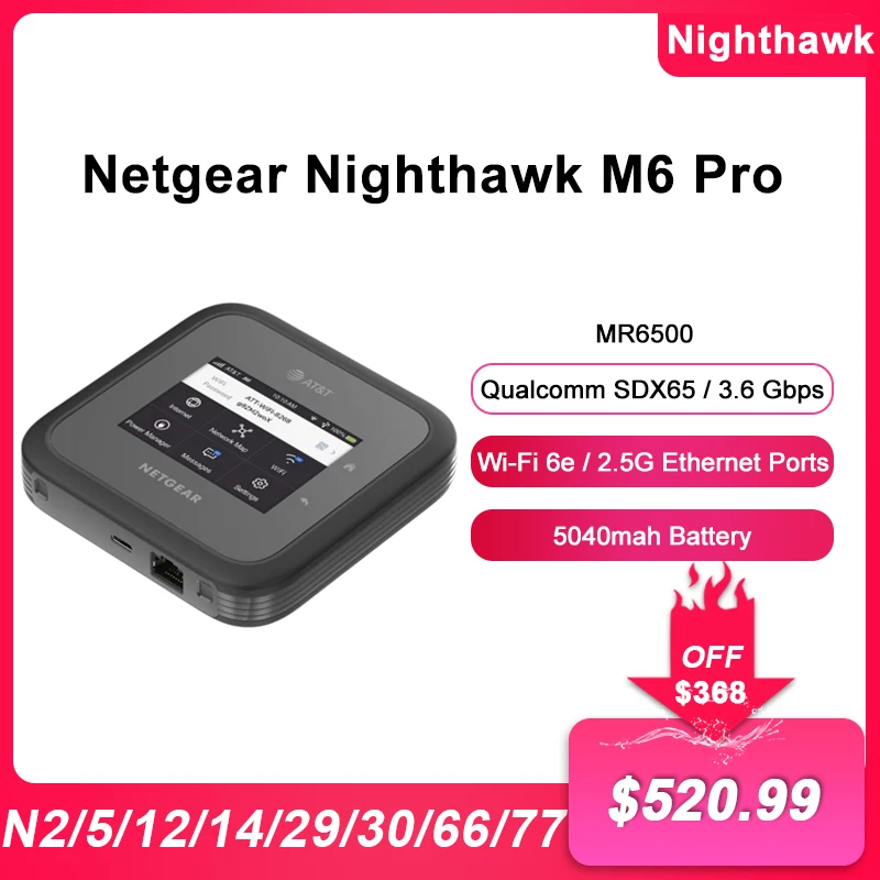 Netgear-Nighthawk MR6500 M6 Pro Roteador WiFi Desbloqueado, Banda Global 5G, mmWave, Sub6, 3.6Gbps, Porta Ethernet 2.5G, SDX65, Novo