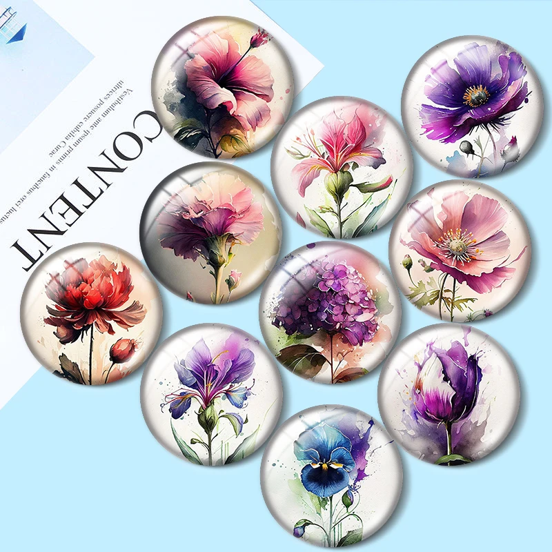 Flower abstract art mothers day gift 10pcs 12mm/25mm/30mm Round photo glass cabochon demo flat backMaking findings