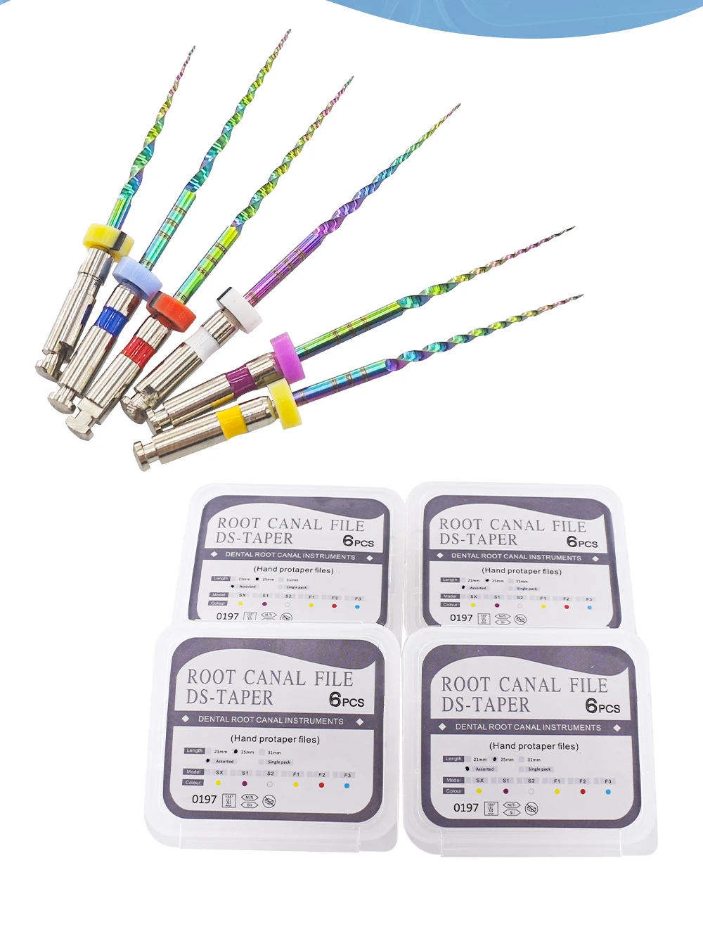 Rainbow Series 6 Stück/Box SX-F3 blaue Feilen wärmeaktivierte NiTi-Kanalwurzelfeilen können endodontische Behandlung rotierende Feile 25 mm biegen – Detail 6