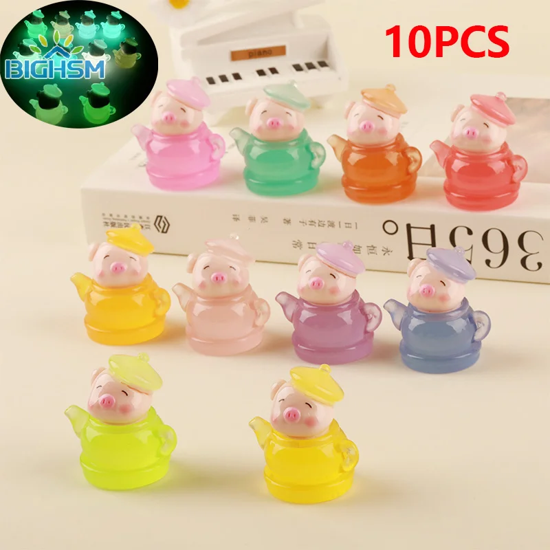 10pcs Mini Luminous Cute Pet Cartoon Teapot Pig DIY Small Ornaments Car Dashboard Decoration Toy