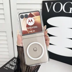 For Motorola Razr 50 Ultra 50Ultra Magsafe Case Transparent Folding Shockproof Wireless Charging Magnetic Hard Cover Accessories