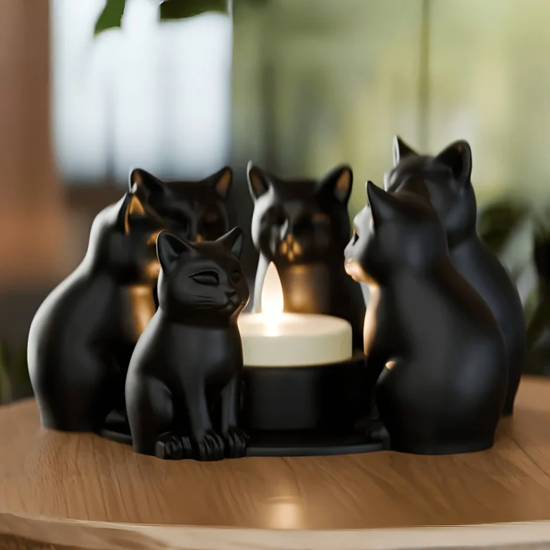 1-teiliger Kerzenhalter für schwarze Katzen, Katzenring-förmiger Kerzenhalter, Heimdekoration, schwarze Kätzchen-Ornament, Schlafzimmerdekoration, kreatives Geschenk, kann als Heimdekoration oder