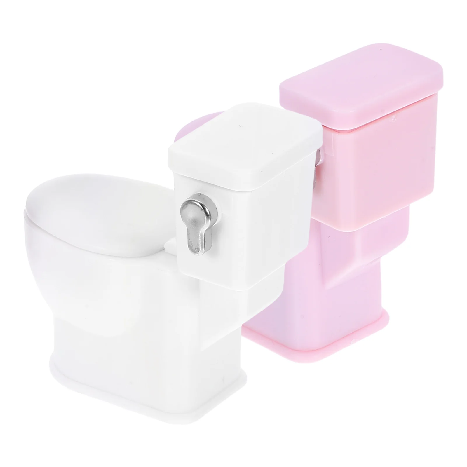 

2 Pcs Dollhouse Accessories Bathroom Furniture Mini Realistic Toilet Plastic Decor