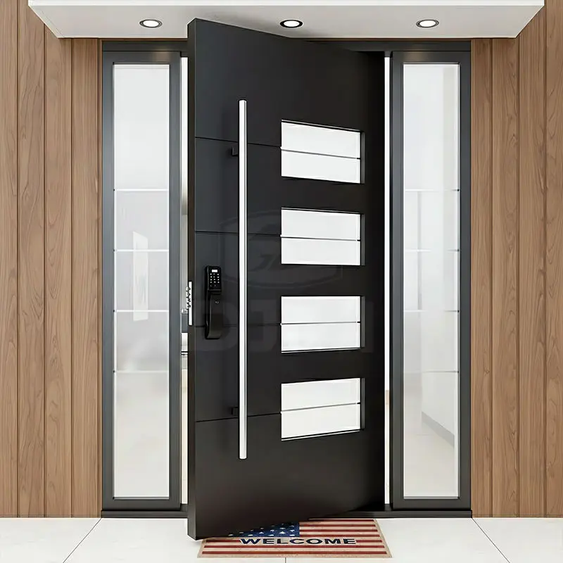 

Fashion Design Modern Manual Entry Door Thermal Break Aluminum Single Casement Front Doors with A Password Lock Security Doors
