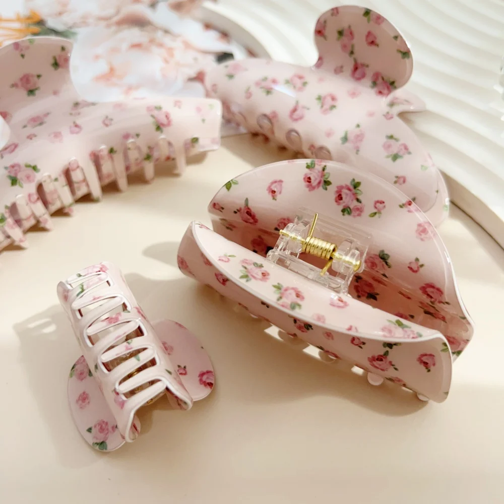 Neue Rosa Blumenmuster Acetat Haarspange für Damen und Mädchen, Große und Kleine Schweißblumen-Haarklammer, Haarstyling-Accessoires, Geschenk – Detail 6