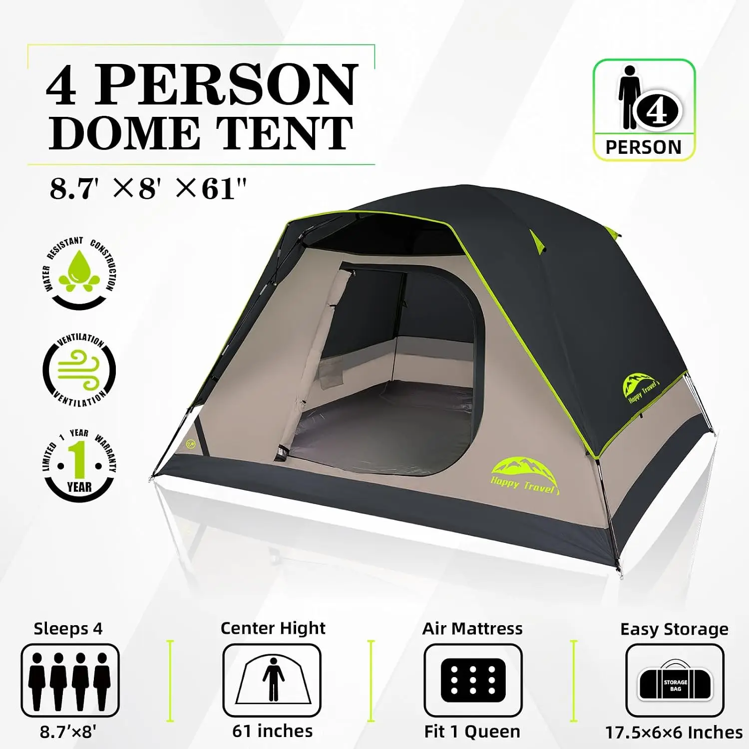 ^Camping Tent, 4/6 Person Dome Tents for Camping with Rainfly | Waterproof Clip Easy Setup Portable Family Tent with Mesh