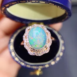 Luxury Shiny Colorful Opal Rings for Women Fashion Lace Flower Engagement Ring Exquisite Wedding Jewelry Gift Adjustable Opening