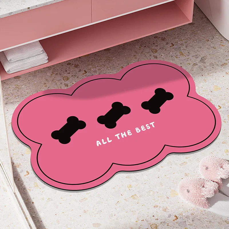 INS Absorbent Bath Mats Pink Puppy Quick-Drying Floor Mats for Bathroom Bathtub with Non-slip Rubber Bottom Small Size Foot Pads
