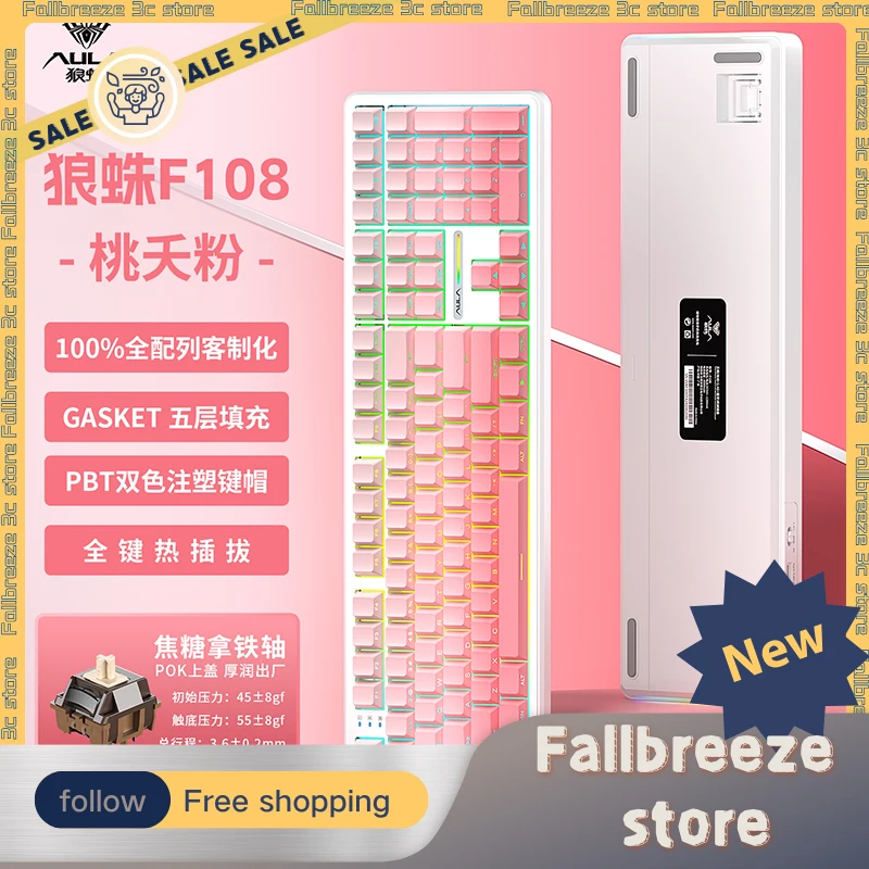 

Aula F108 Keyboard Tri Mode Gaming Mechanical Wired/Bluetooth/2.4G Keyboards Cherry Keycaps 1000hz RGB 4000mah For Pc Accessory
