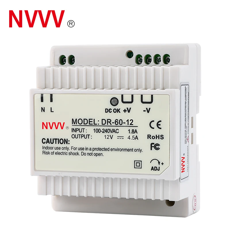 NVVV DR Series DR-60 Din Rail Switching Power Supply 60W Power Supply 110/220v AC To DC 12V 24V  Voltage Stabilizer Transformer