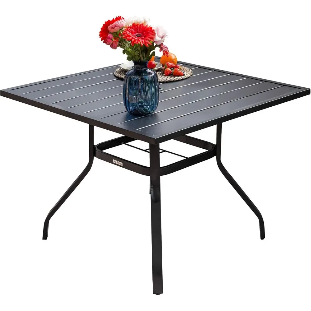 

37 Square Metal Patio Dining Table, Weatherproof with Umbrella Hole, Ideal for Outdoor, Garden, Backyard, Balcony, Deck, Black