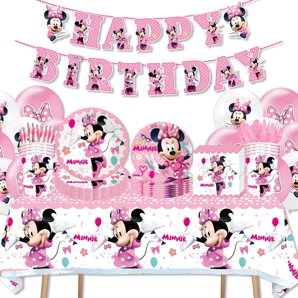 Minnie Disposable Decorations Sets of Napkins Plates for Birthday Baby Shower Farewell Dinning Wedding School Home Events