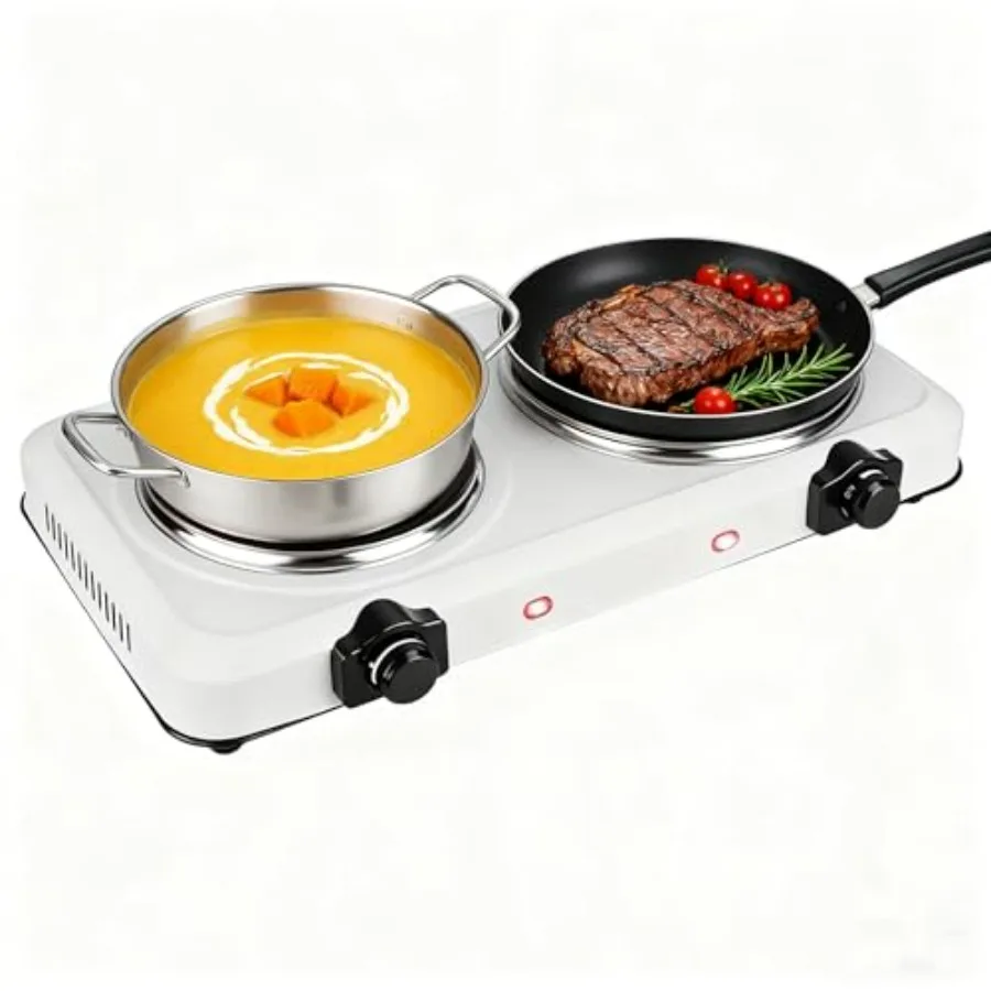 

Двойная электрическая инфракрасная плита 1800 Вт, портативная, с двумя конфорками, стеклянная, для кухни, автофургона, кемпинга, белая