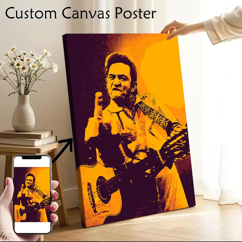 Johnny Cash Performing With Guitar Canvas Poster Wall Art Customizable High Quality Printed Picture for Room Decorating Interior
