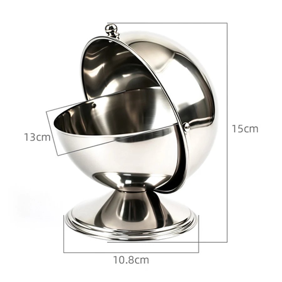 Modern Stainless Steel Jar with Flip Lid, Sphere Storage Container for Kitchen Office Home Decor, Holiday Desktop Organizer view 6
