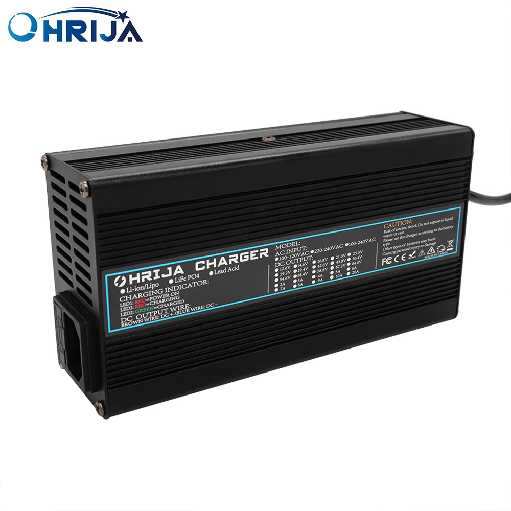 67.2V 6A Charger For 16S 59.2V Li-ion Battery 60V 6A  Smart Aluminum Case Lipo Battery Charger 110V To 220V Fast Charge OHRIJA