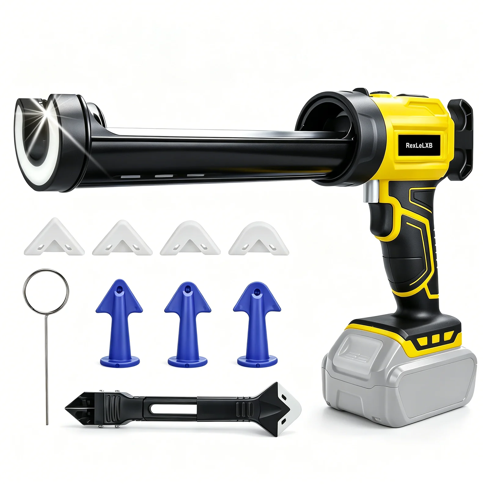 Image of Akku-Dichtstoffpistole, elektrische Silikonpistole, tropffrei, 4 einstellbare Geschwindigkeiten, 10oz/300ml, Dichtstoffpistole mit LED-Licht für Dewalt 20V Akku