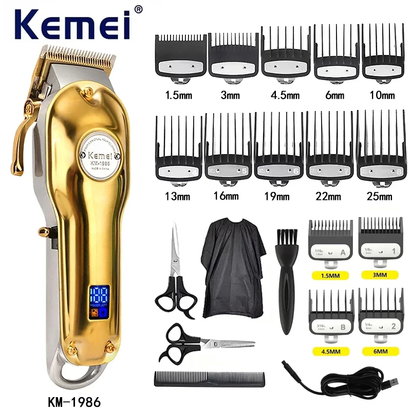 Kemei Hair Clipper for Men Trimmer Professional Hair Clipper Electric Razor Rechargeable Hair Cutting Machine KM-1986 Clippers