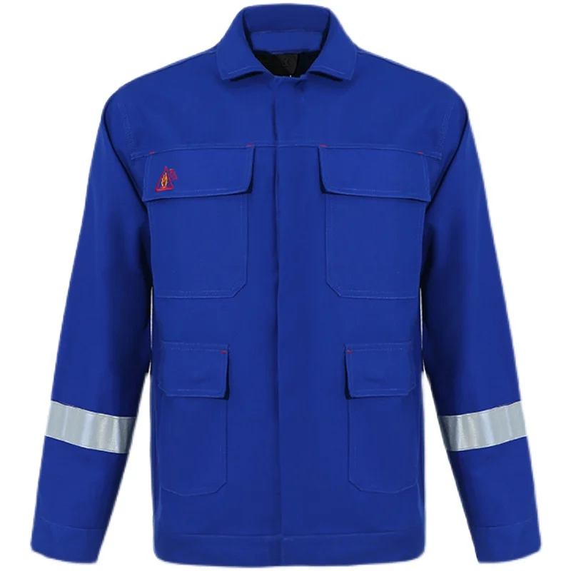 100% Cotton Welder Blue Work Jacket Pants Anti-Static Flame Retardant Work Suit With Reflective Tape Welding Workwear