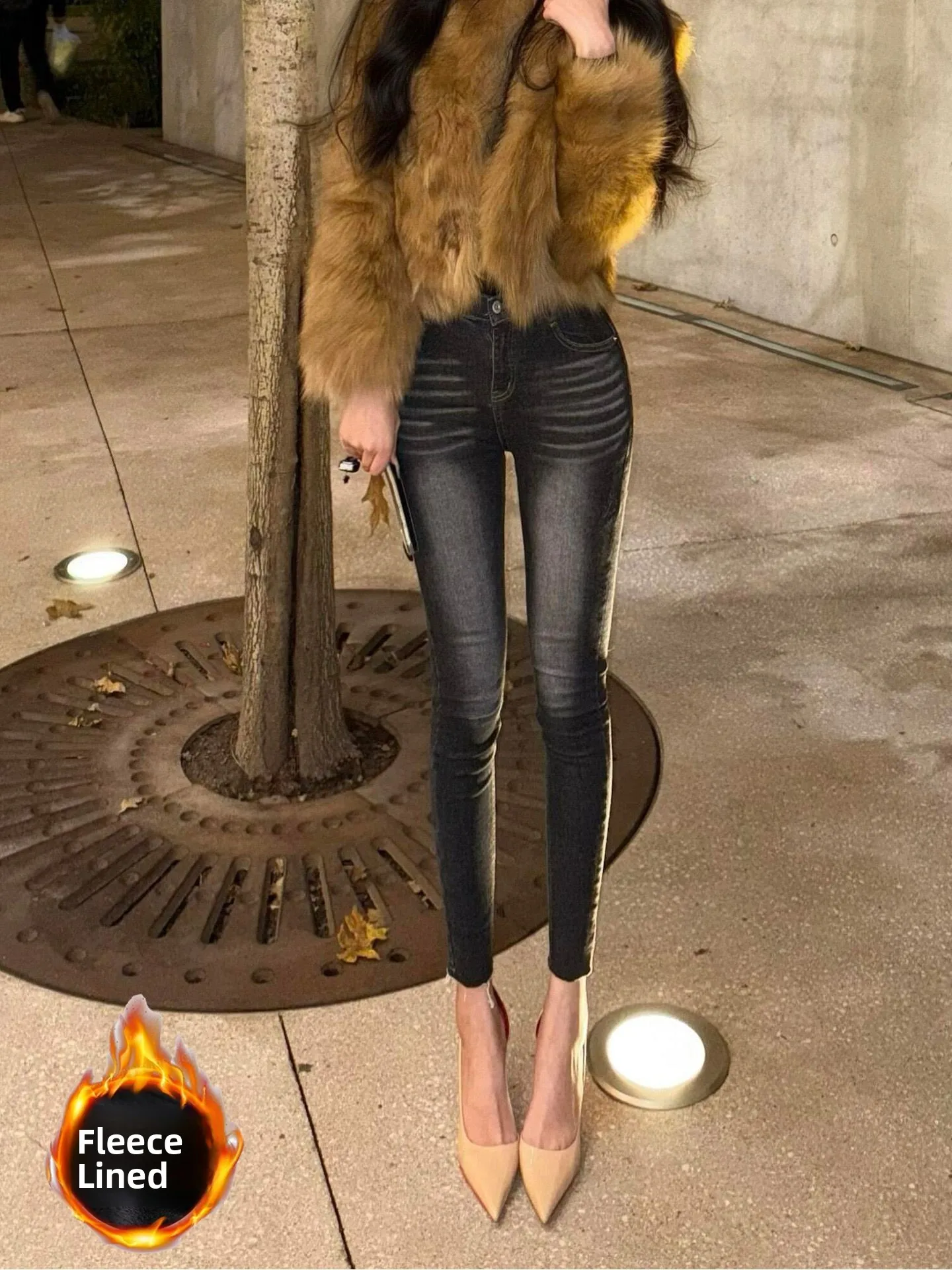 

Sli American Nine-Tenths Fce Узкие джинсы на подкладке Женские осенне-зимние новые модные цветные брюки-карандаш с низкой талией