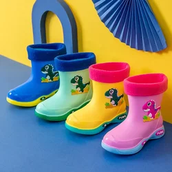 H55decreidask Cartoon Kid Rain Shoes Four Seasons Girl Warm staccabile Water Shoe peluche Boy Water Boat antiscivolo scarpa in gomma per bambini