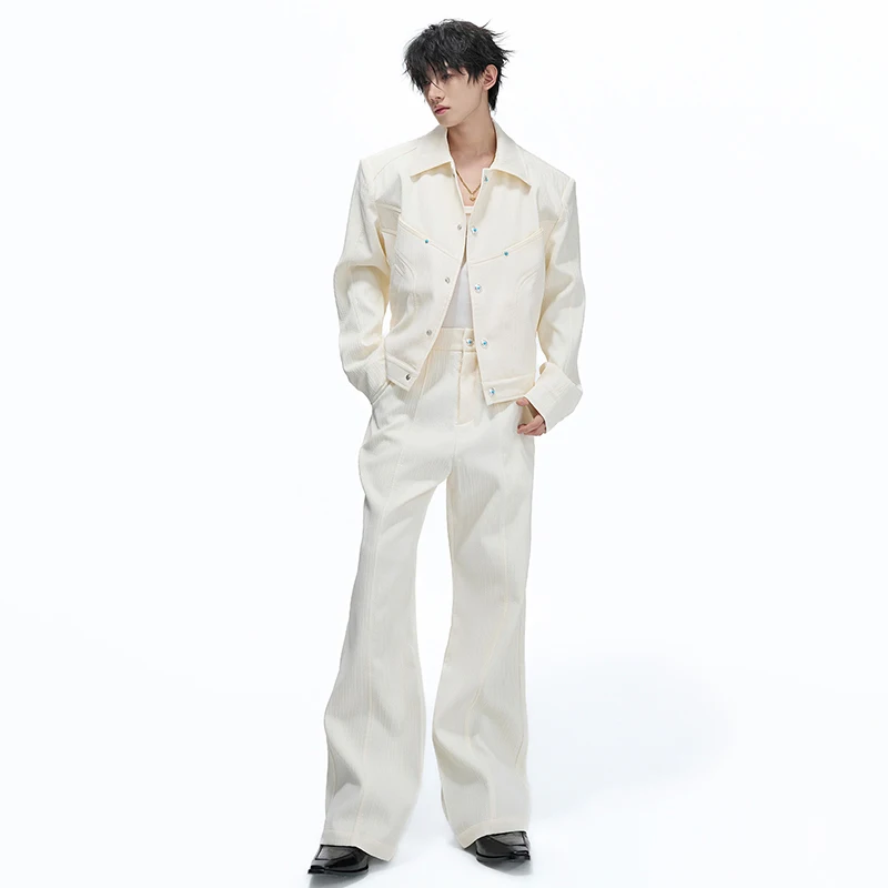 LUZHEN 2026 New Stylish Buttoned Decorate Casual Jacket Men's High Quality Solid Color Straight Trousers Handsome Clothes JY8337