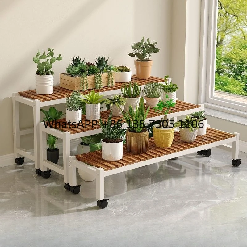 

Balcony flower stand bench moving with wheel widening plant flower stand living room floor rack
