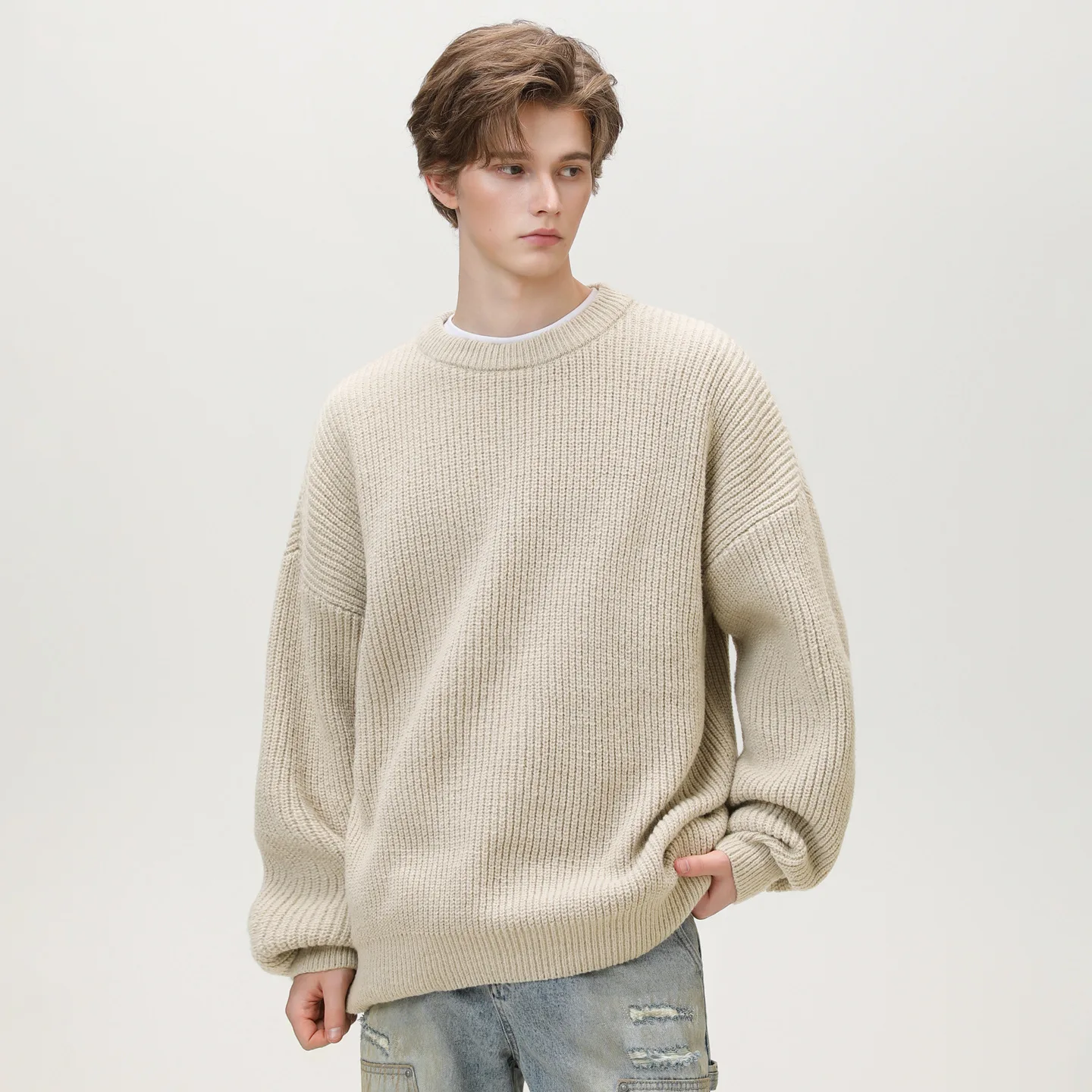 Brand Japan O Neck Pullovers for Men Knitwear 2025 Autumn Winter Solid Color Comfortable Sweaters Man Clothes Teenagers Fit Top