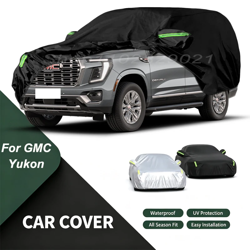 Full Car Cover For GMC Yukon All Weather Outdoor Snow Sun UV Dustproof with Reflective Strips Wind Straps