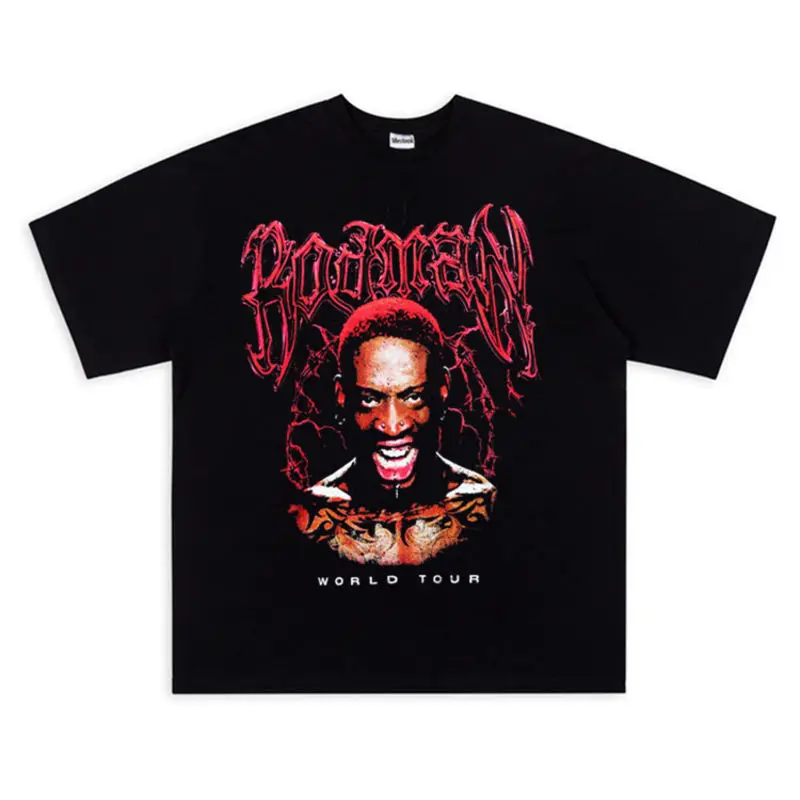 

American Street Vintage Basketball European and American Ins Pure Cotton Short-sleeved Loose T-shirt Rodman Big Bug Men