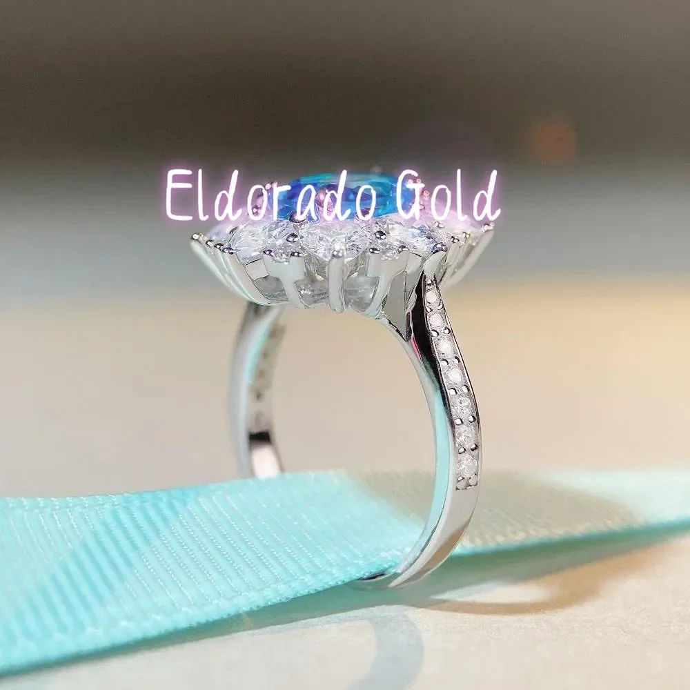 

Eldorado Gold Luxury Solid Platinum PT950 Aquamarine Ring Women's Full Diamond Inlaid Moissanite Diamond Ring
