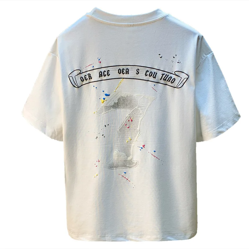 Summer high-end men's short sleeved T-shirt loose casual fashion top 2025 new trend embroidered printed men's clothing