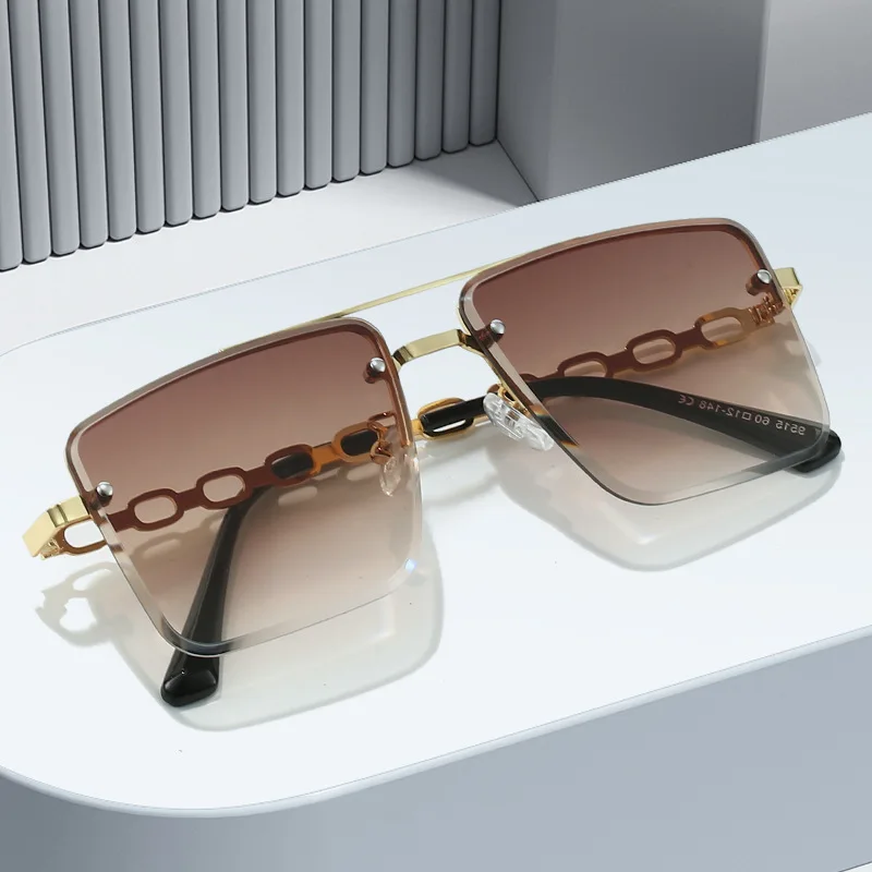 

Personalized Chain Hollow Leg Metal Sunglasses Frameless Cut Edge Sunglasses Fashionable Men and Women Trendy Glasses