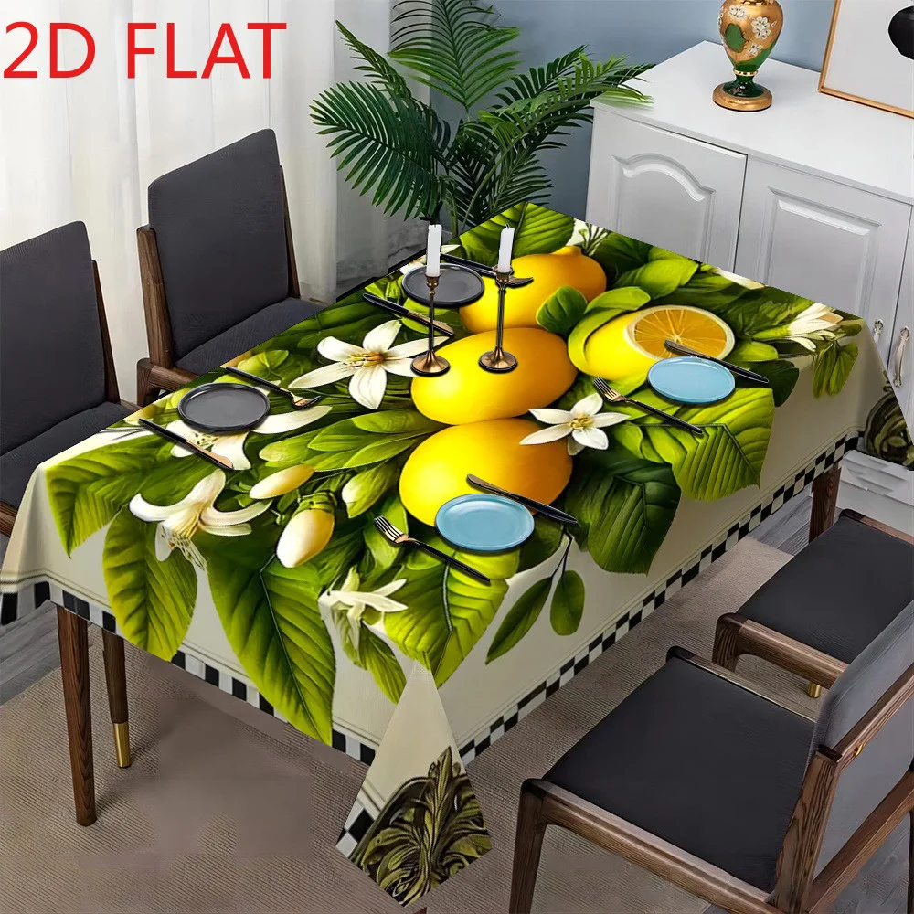 Vibrant Lemon and Floral Print Waterproof Tablecloth for Dining Room Kitchen Counter Buffet Table Cover