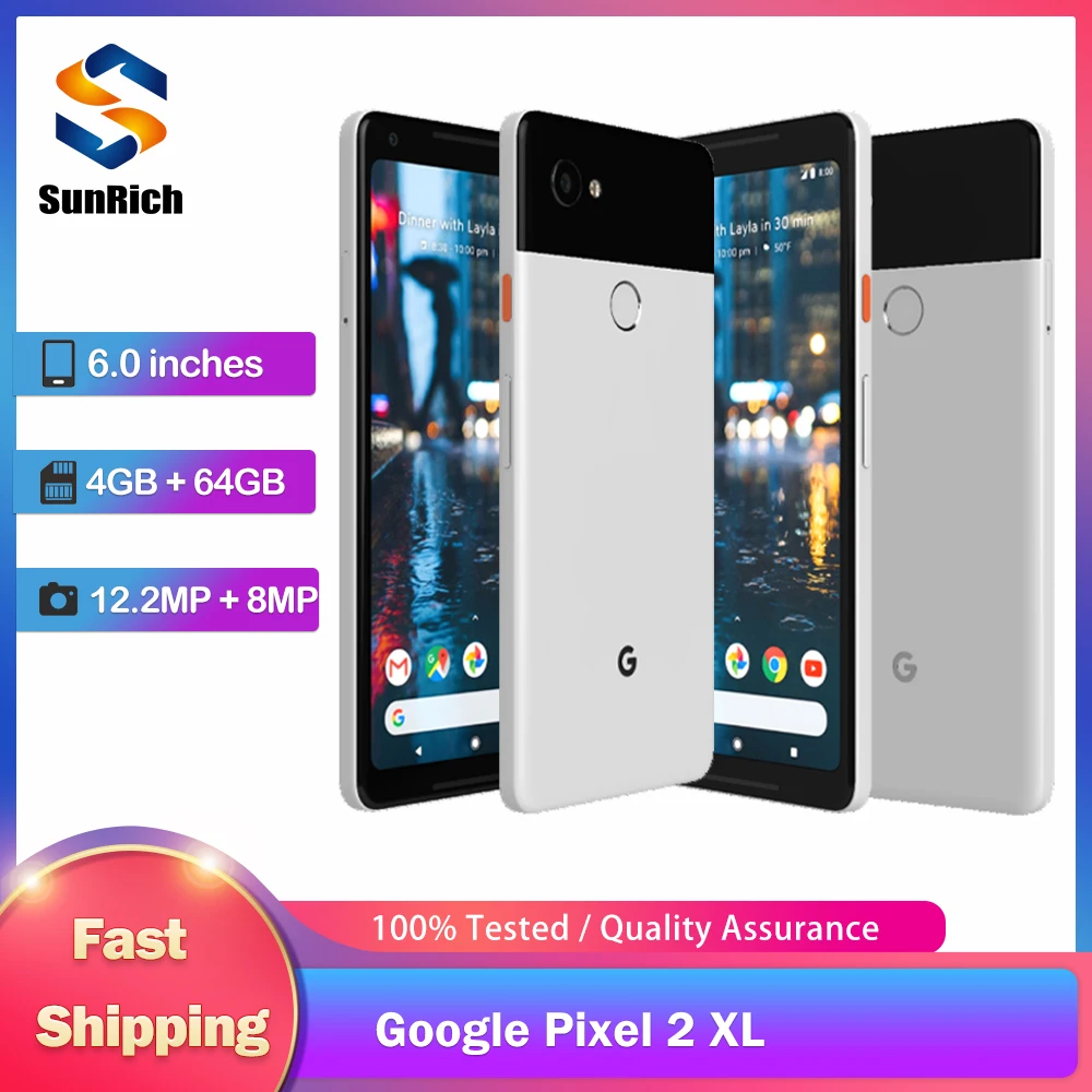 Google Pixel 2 XL 4G Mobile Phone 2XL 4GB RAM 64GB/128GB ROM 6.0'' NFC FingerPrint 12.2MP+8MP Snapdragon 835 Android Smartphone