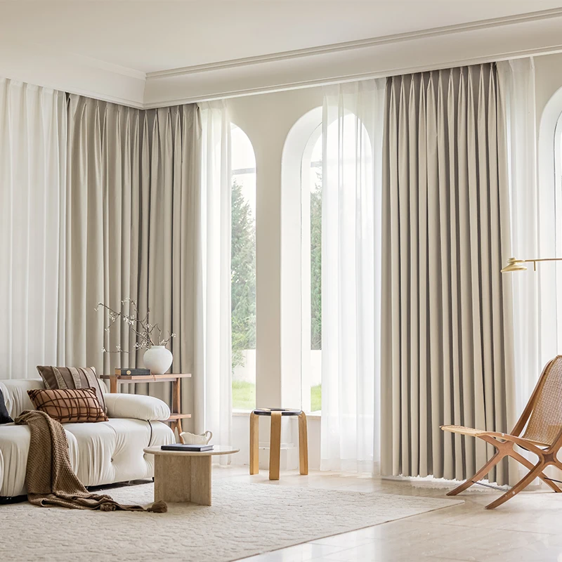 Custom Size Double-sided Front and Reverse Light Luxurywith Full Shade Curtains for Living Dining Room Bedroom White Tulle