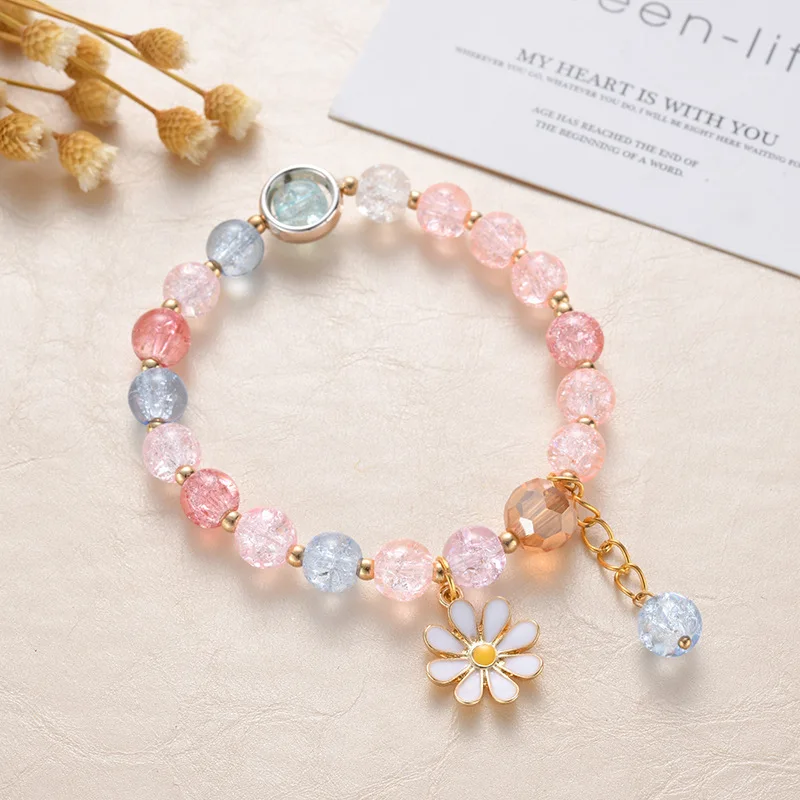 New Korean Daisy Flowers Bracelet Bohemian Colorful Crystal Beaded Bracelet Handmade Elastic Rope Women Fashion Jewelry Pulceras