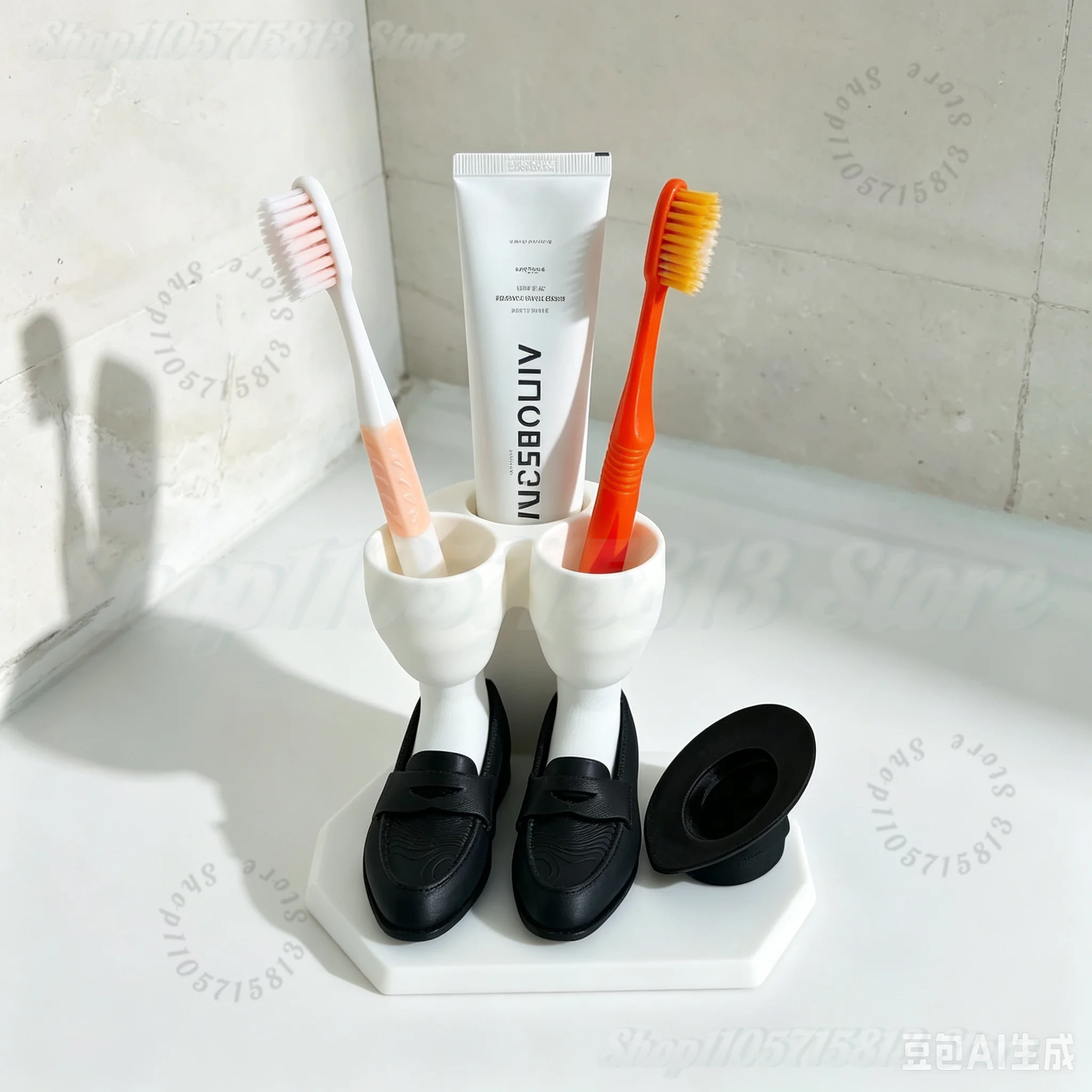 Creative Michael Jackson Moonwalk Shoe Toothbrush Holder, 3D Printed Black Dance Shoe Bathroom Accessory with Mini Top Hat