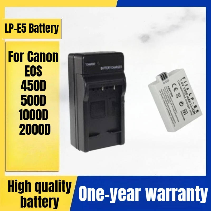 

LP-E5 camera battery, charger for Canon EOS 450D 500D 1000D 2000D SLR camera 7.4V 1200mAh