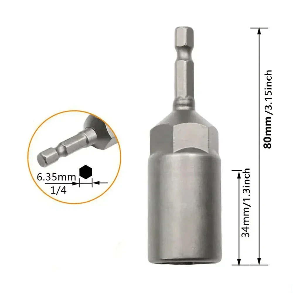 5.5-19mm Impact Socket Adapter 80mm Length Deepen Nut Driver Drill Bit Set for Power Tools 1/4-inch Hex Shank Wrench Screw