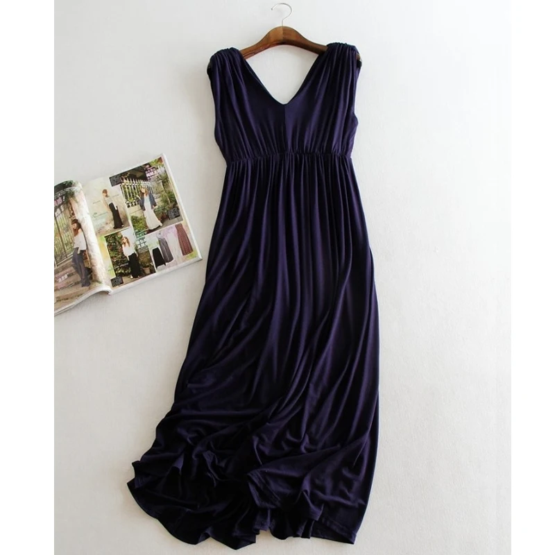 T-Shirt modale senza maniche con scollo a V Sexy da donna abito estivo a pieghe a vita alta eleganti abiti da festa abiti da spiaggia