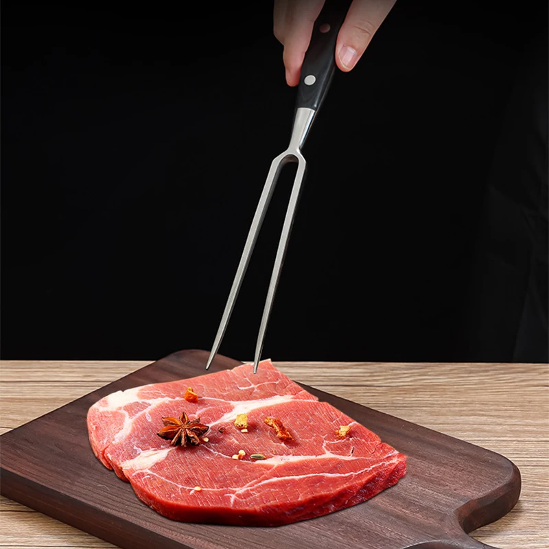 

E5 Stainless Steel Portable Outdoor BBQ Fork Barbecue Grill Tool Accessories with Wooden Handle Food Meat Fork Camping Equipment