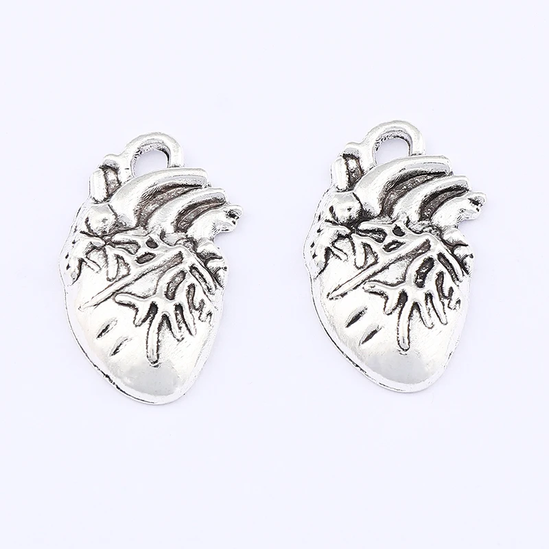 ZXZ 20pcs Tibetan Silver Anatomical Human Heart Organ Charms Pendants For Necklace Bracelet Earrings Jewelry Making Findings