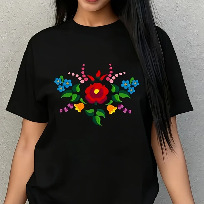 Bright Flowers Women's Plus Size T-Shirt 100% Cotton 220g