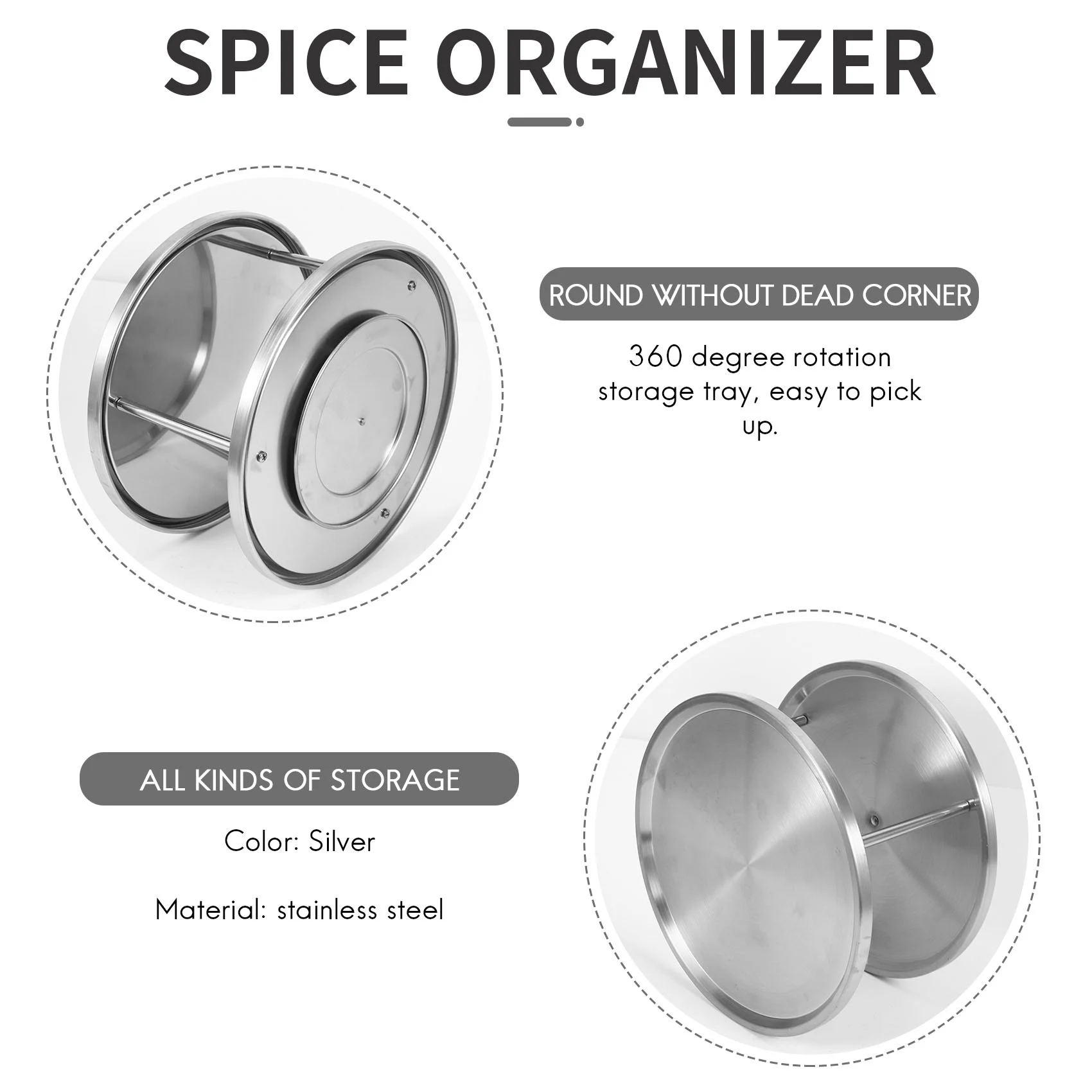 رف توابل من الفولاذ المقاوم للصدأ ، صينية منظمة ، طاولة دوارة درجة ، منضدة دوارة 2 حامل دوار لطاولة الطعام ، عدادات مطبخ ، خزائن #5
